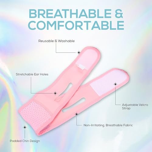 Venus Visage Face Lifting Strap for Jaw Line Definition - Reusable Chin Strap for Sleeping - Visually Sculpts Double Chin (Pink) Avelisse