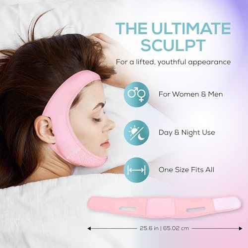 Venus Visage Face Lifting Strap for Jaw Line Definition - Reusable Chin Strap for Sleeping - Visually Sculpts Double Chin (Pink) Avelisse