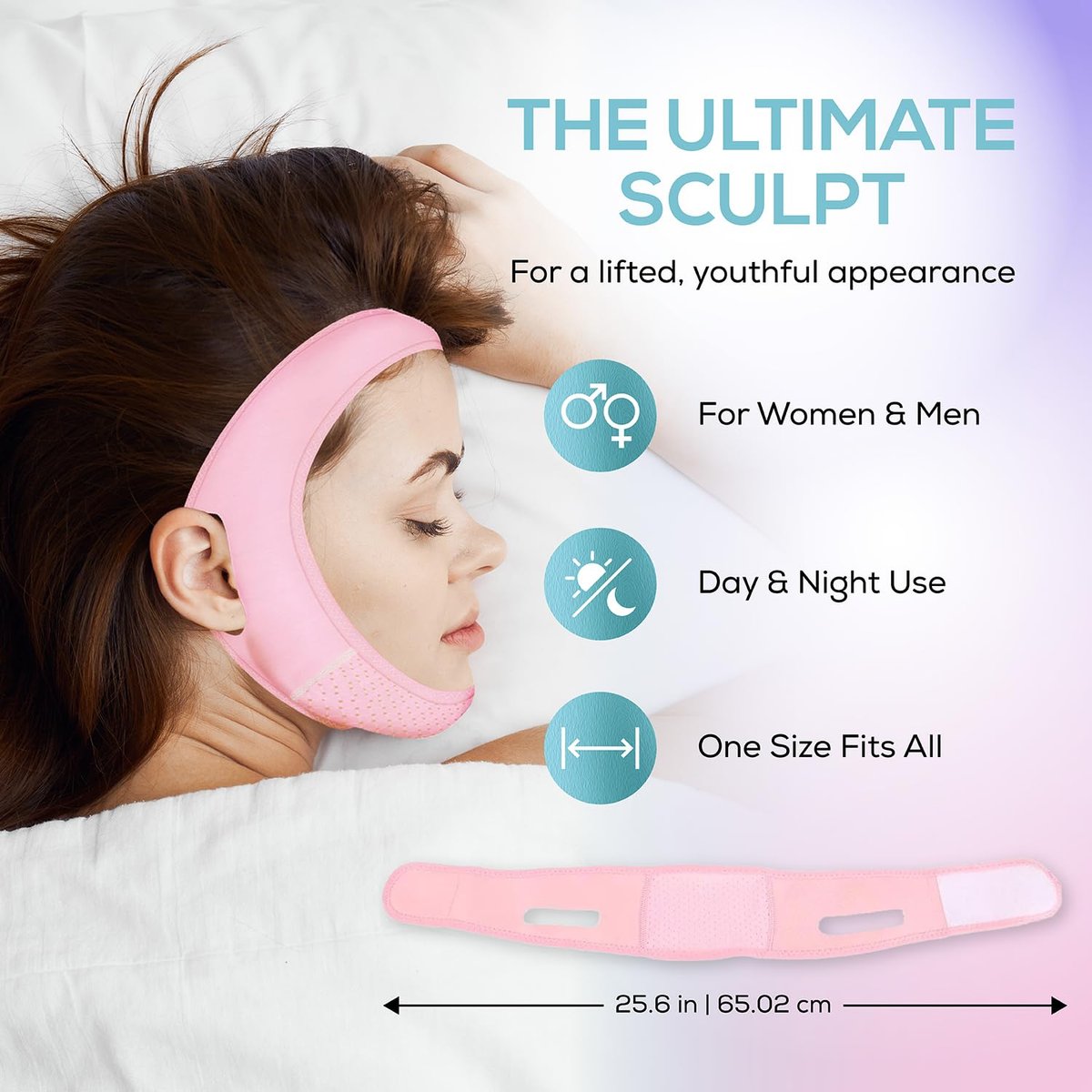 Venus Visage Face Lifting Strap for Jaw Line Definition - Reusable Chin Strap for Sleeping - Visually Sculpts Double Chin (Pink) Avelisse