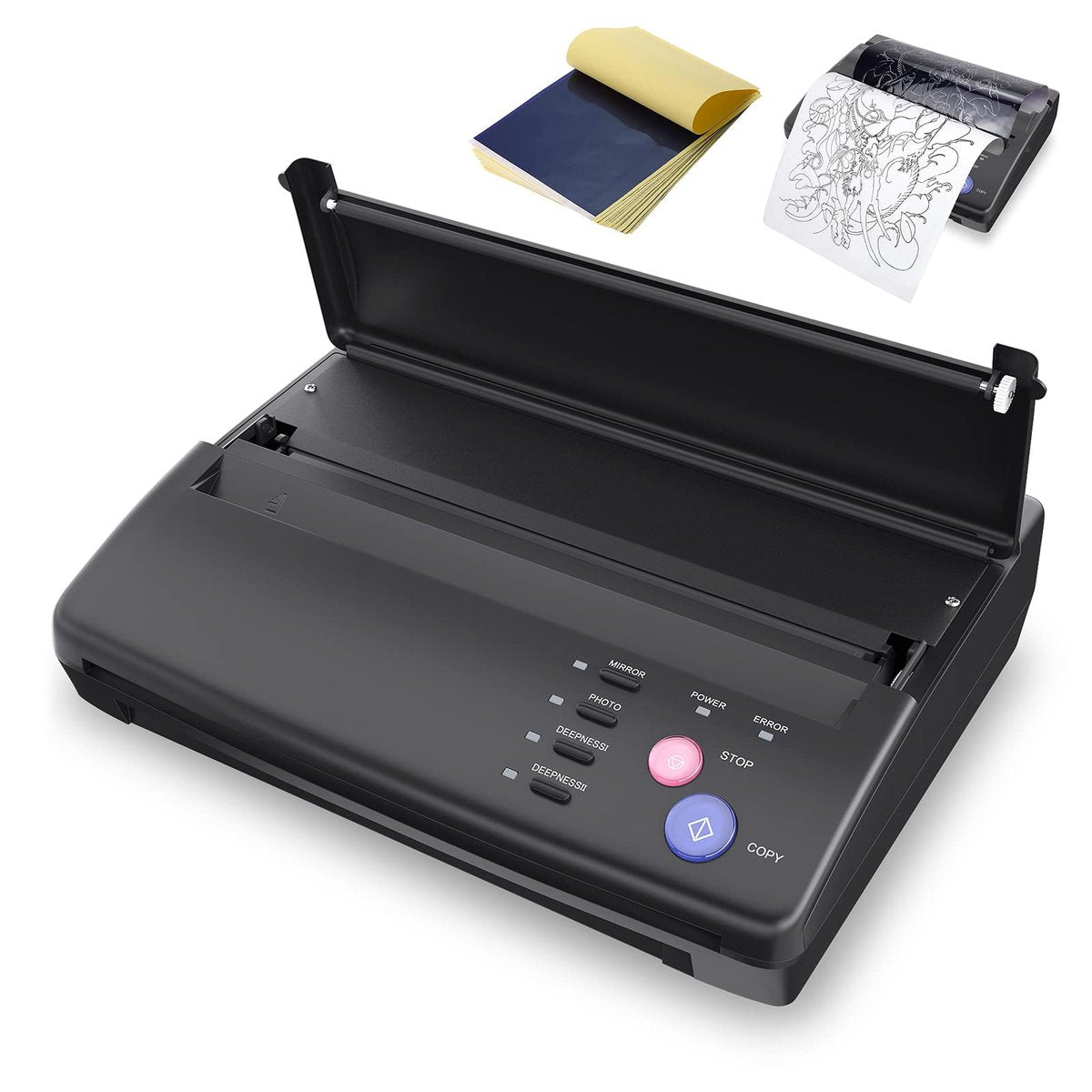TATELF Tattoo Stencil Machine – Thermal Copier & Stencil Printer with 20 Transfer Papers for Tattoo Artists (Black) Avelisse