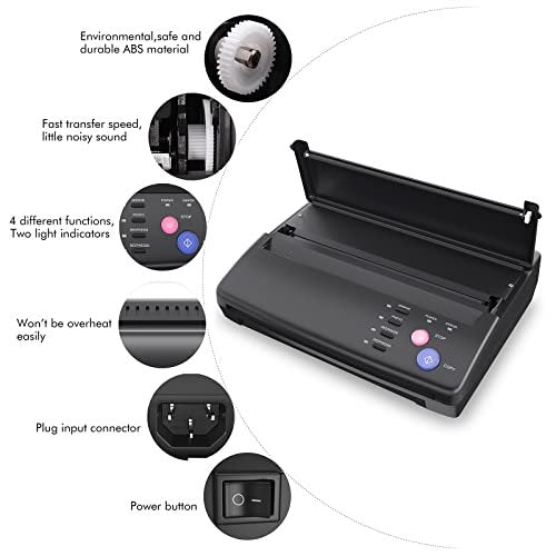 TATELF Tattoo Stencil Machine – Thermal Copier & Stencil Printer with 20 Transfer Papers for Tattoo Artists (Black) Avelisse