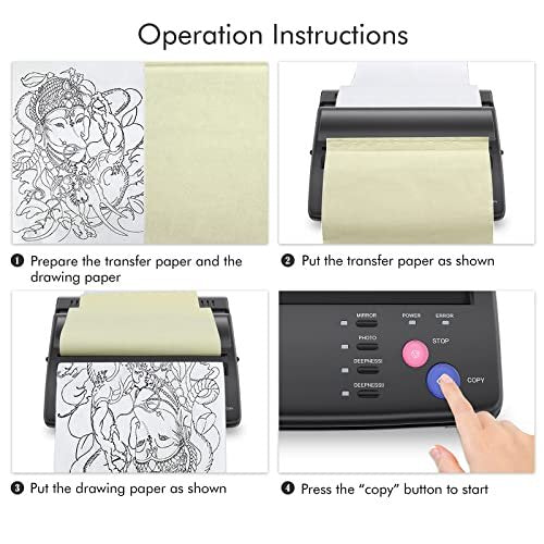 TATELF Tattoo Stencil Machine – Thermal Copier & Stencil Printer with 20 Transfer Papers for Tattoo Artists (Black) Avelisse