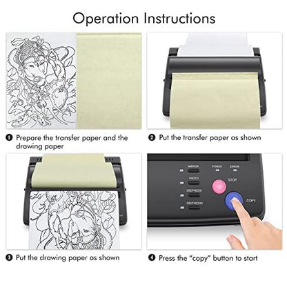 TATELF Tattoo Stencil Machine – Thermal Copier & Stencil Printer with 20 Transfer Papers for Tattoo Artists (Black) Avelisse