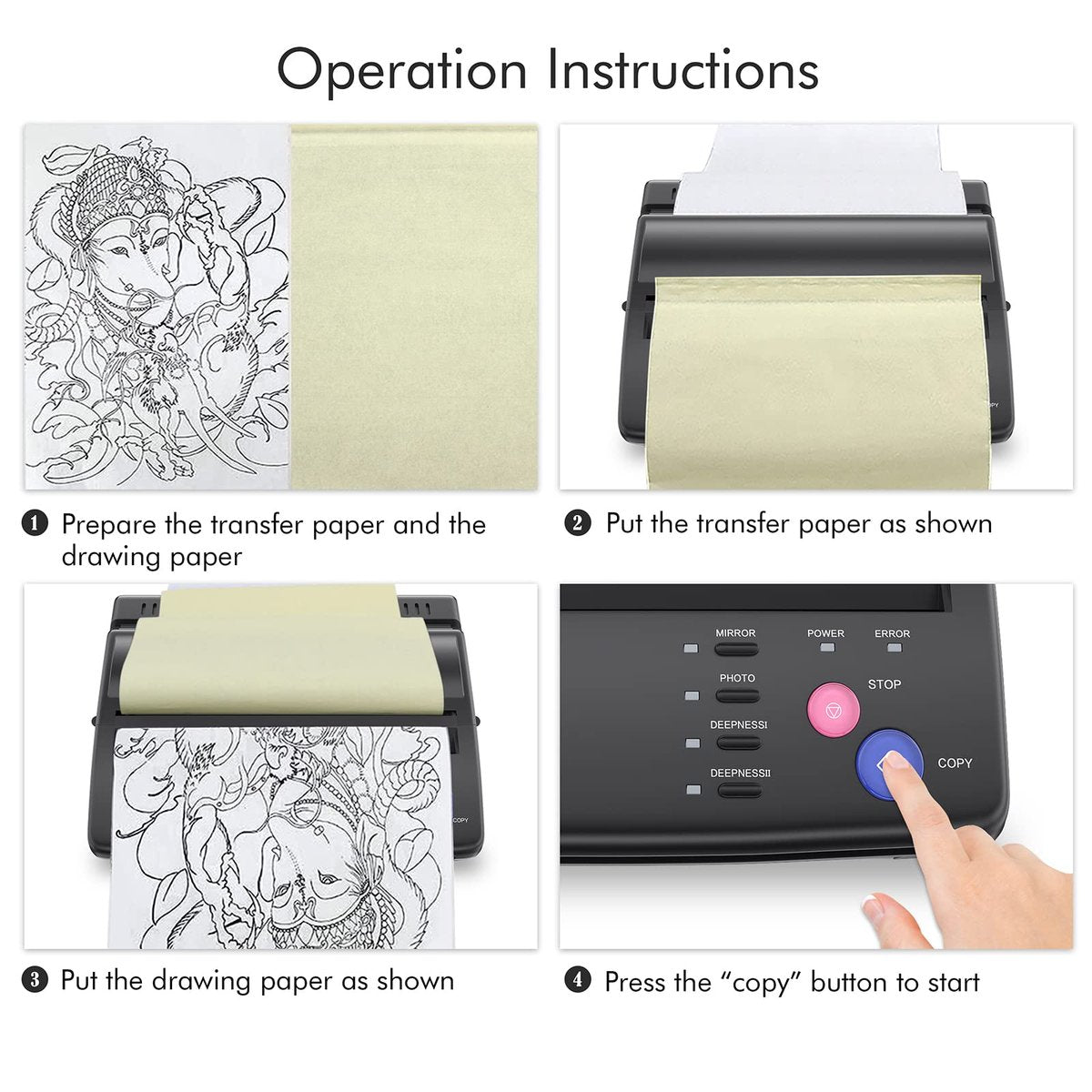 TATELF Tattoo Stencil Machine – Thermal Copier & Stencil Printer with 20 Transfer Papers for Tattoo Artists (Black) Avelisse