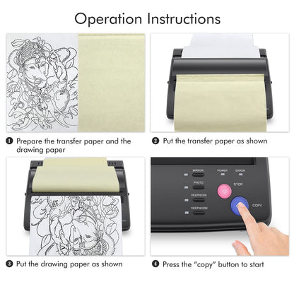 TATELF Tattoo Stencil Machine – Thermal Copier & Stencil Printer with 20 Transfer Papers for Tattoo Artists (Black) Avelisse
