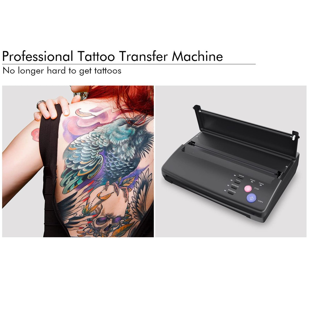 TATELF Tattoo Stencil Machine – Thermal Copier & Stencil Printer with 20 Transfer Papers for Tattoo Artists (Black) Avelisse