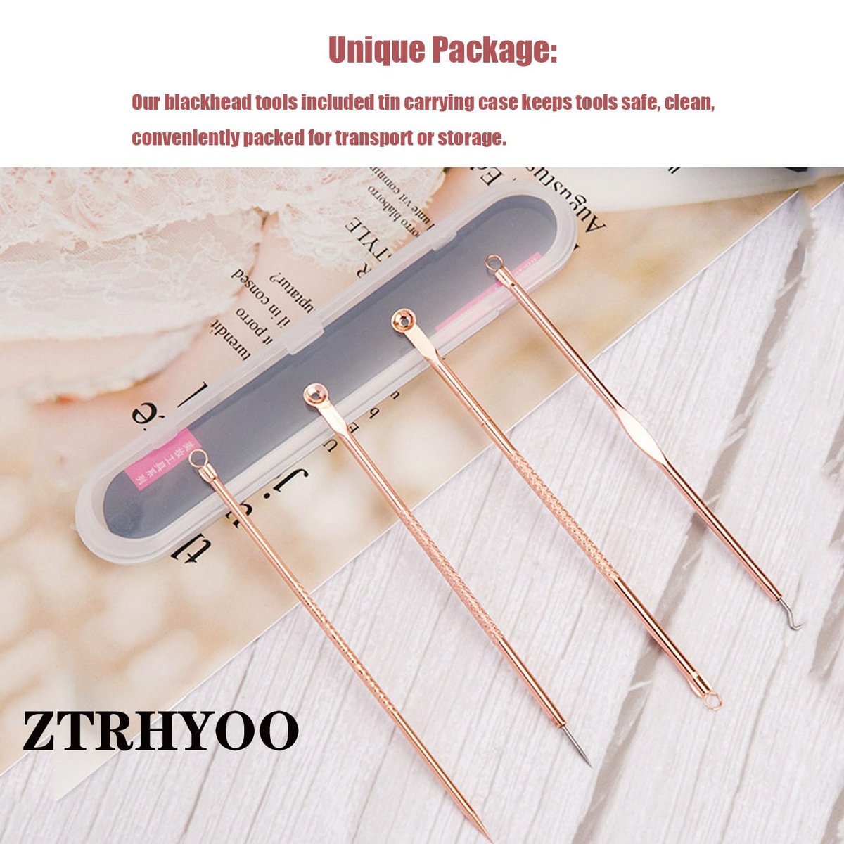 ZTRHYOO Blackhead Remover Tool Kit - Professional Acne Extraction Kit with Stainless Steel Pimple Comedone Extractor, Blemish Popping Tool for Face Nose (Rose, 4 Pieces) - görsel 17