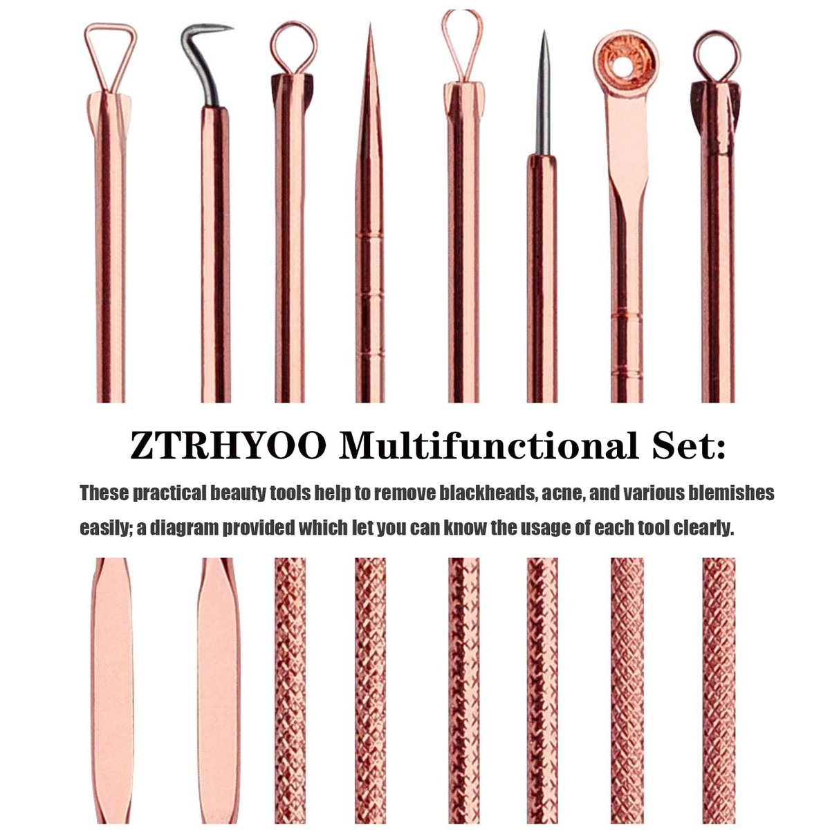 ZTRHYOO Blackhead Remover Tool Kit - Professional Acne Extraction Kit with Stainless Steel Pimple Comedone Extractor, Blemish Popping Tool for Face Nose (Rose, 4 Pieces) - görsel 3