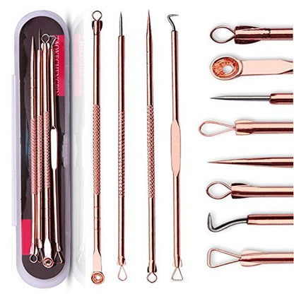 ZTRHYOO Blackhead Remover Tool Kit - Professional Acne Extraction Kit with Stainless Steel Pimple Comedone Extractor, Blemish Popping Tool for Face Nose (Rose, 4 Pieces)