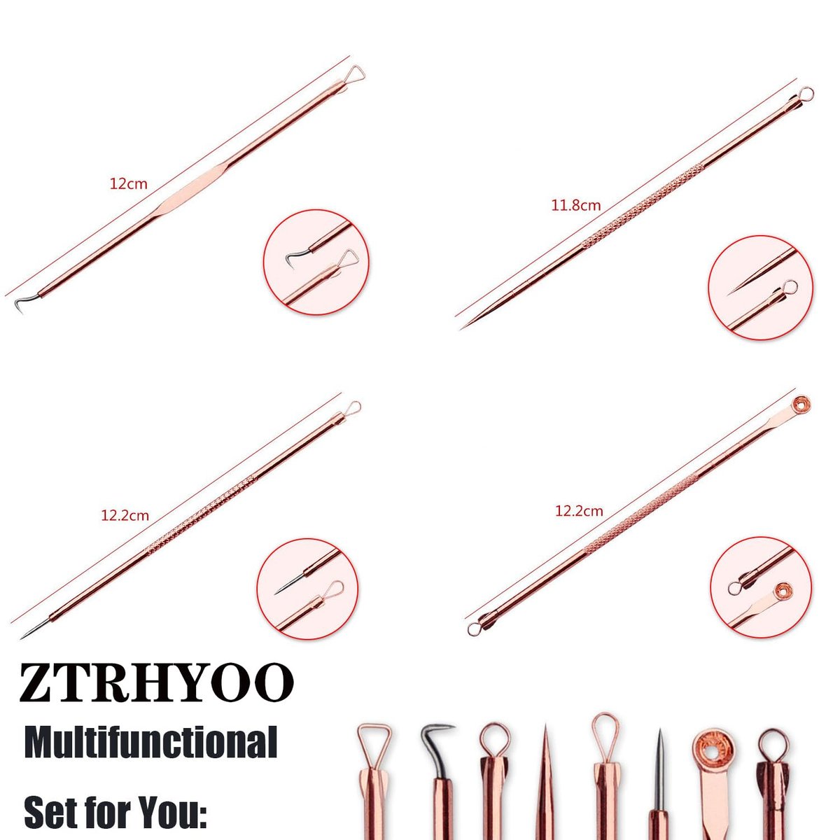 ZTRHYOO Blackhead Remover Tool Kit - Professional Acne Extraction Kit with Stainless Steel Pimple Comedone Extractor, Blemish Popping Tool for Face Nose (Rose, 4 Pieces) - görsel 7