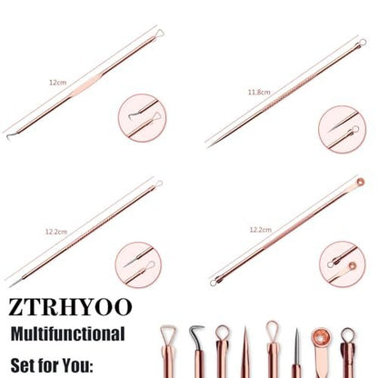 ZTRHYOO Blackhead Remover Tool Kit - Professional Acne Extraction Kit with Stainless Steel Pimple Comedone Extractor, Blemish Popping Tool for Face Nose (Rose, 4 Pieces)