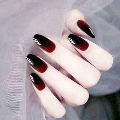 Zehope Glossy Press on Nails – Black Coffin Ombre Fake Nails for Halloween (Red Black, 24 Pcs)