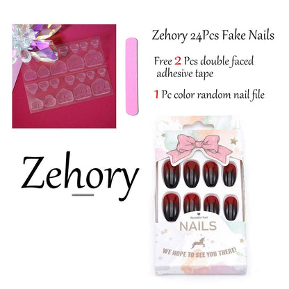 Zehope Glossy Press on Nails – Black Coffin Ombre Fake Nails for Halloween (Red Black, 24 Pcs)