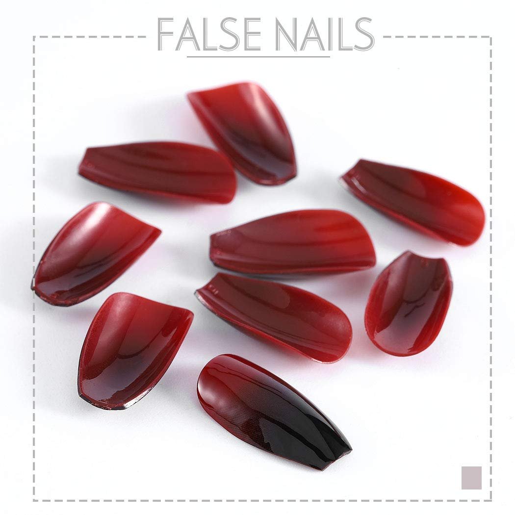 Zehope Glossy Press on Nails – Black Coffin Ombre Fake Nails for Halloween (Red Black, 24 Pcs) - görsel 7