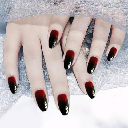 Zehope Glossy Press on Nails – Black Coffin Ombre Fake Nails for Halloween (Red Black, 24 Pcs)