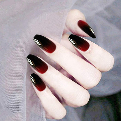 Zehope Glossy Press on Nails – Black Coffin Ombre Fake Nails for Halloween (Red Black, 24 Pcs)