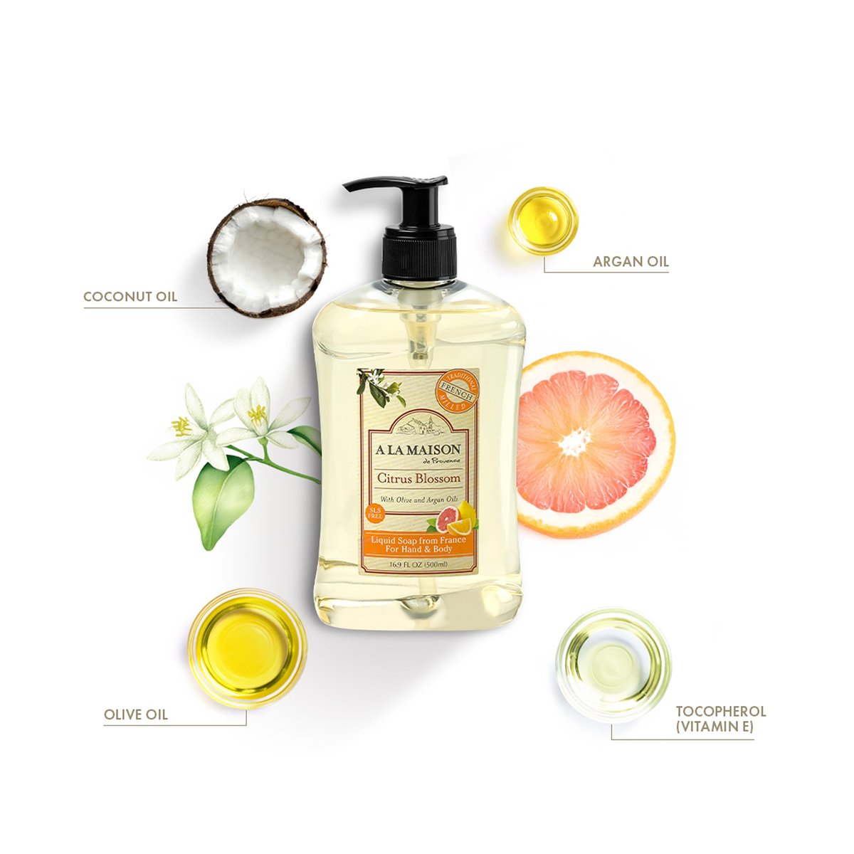 A LA MAISON French Liquid Hand Soap, Citrus Blossom - Natural Hand Wash with Essential Oils, Biodegradable, Plant-Based, Vegan, Cruelty-Free, 16.9 oz (2 Pack) Avelisse