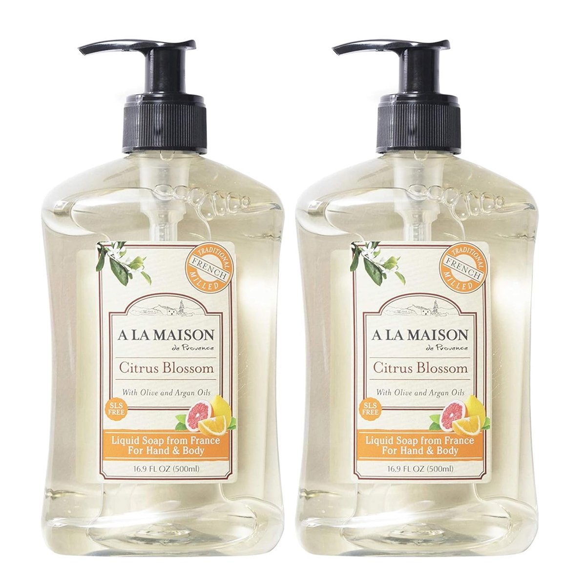 A LA MAISON French Liquid Hand Soap, Citrus Blossom - Natural Hand Wash with Essential Oils, Biodegradable, Plant-Based, Vegan, Cruelty-Free, 16.9 oz (2 Pack) Avelisse