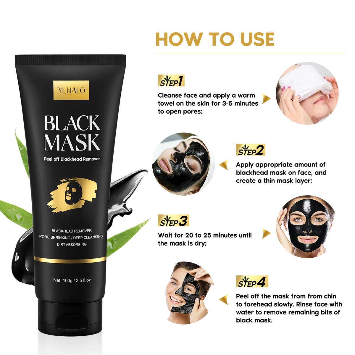 YLNALO Blackhead Remover Mask Kit with Brush and Pimple Extractors - Charcoal Peel Off Facial Mask for Deep Cleansing, 3.5 Fl Oz - görsel 9