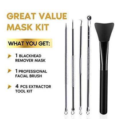 YLNALO Blackhead Remover Mask Kit with Brush and Pimple Extractors - Charcoal Peel Off Facial Mask for Deep Cleansing, 3.5 Fl Oz