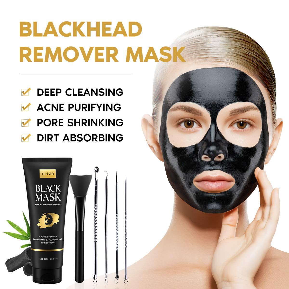 YLNALO Blackhead Remover Mask Kit with Brush and Pimple Extractors - Charcoal Peel Off Facial Mask for Deep Cleansing, 3.5 Fl Oz - görsel 5