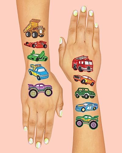 xo, Fetti Cars and Trucks Temporary Tattoos for Kids - 42 Foil Style Tattoos | Birthday Party Supplies, Race Car Party Favors & Construction Decor - görsel 7