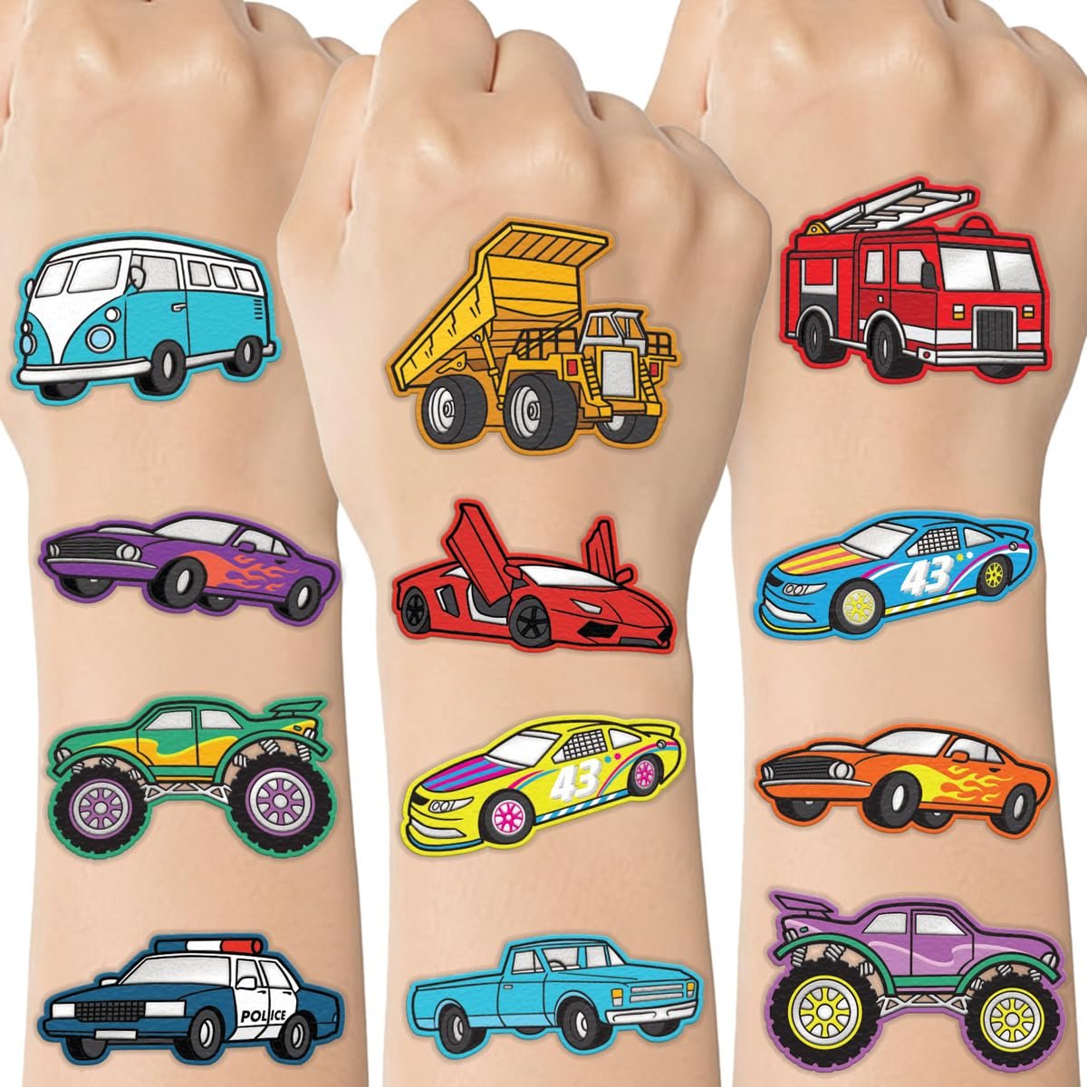 xo, Fetti Cars and Trucks Temporary Tattoos for Kids - 42 Foil Style Tattoos | Birthday Party Supplies, Race Car Party Favors & Construction Decor - görsel 2