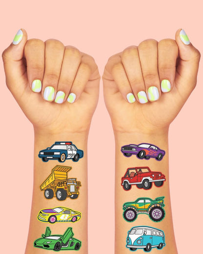 xo, Fetti Cars and Trucks Temporary Tattoos for Kids - 42 Foil Style Tattoos | Birthday Party Supplies, Race Car Party Favors & Construction Decor