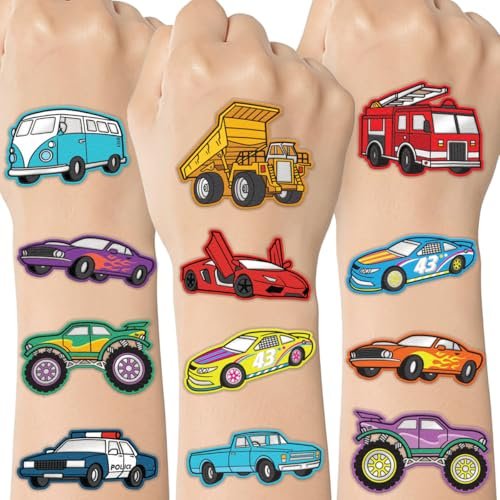 xo, Fetti Cars and Trucks Temporary Tattoos for Kids - 42 Foil Style Tattoos | Birthday Party Supplies, Race Car Party Favors & Construction Decor - görsel 1