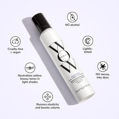 COLOR WOW Color Control Purple Toning + Styling Foam – Instantly Eliminates Brassy Yellow Tones from Blonde, Gray, and Silver Hair – Alcohol-Free, Crunch-Free Styling Foam (6.8 oz) Avelisse