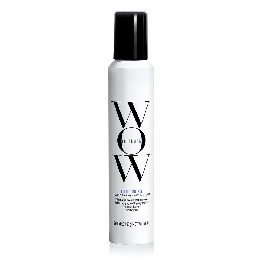 COLOR WOW Color Control Purple Toning + Styling Foam – Instantly Eliminates Brassy Yellow Tones from Blonde, Gray, and Silver Hair – Alcohol-Free, Crunch-Free Styling Foam (6.8 oz) Avelisse