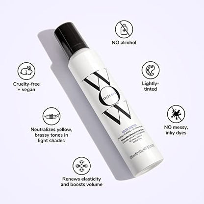COLOR WOW Color Control Purple Toning + Styling Foam – Instantly Eliminates Brassy Yellow Tones from Blonde, Gray, and Silver Hair – Alcohol-Free, Crunch-Free Styling Foam (6.8 oz) Avelisse