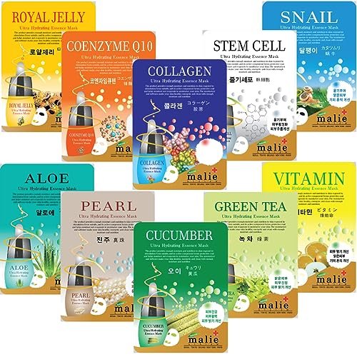 OBS Lab 10 Pcs Combo Ultra Hydrating Essence Mask - Korean Facial Sheet Mask Set for Moisturizing & Soothing Home Spa Treatment - görsel 1
