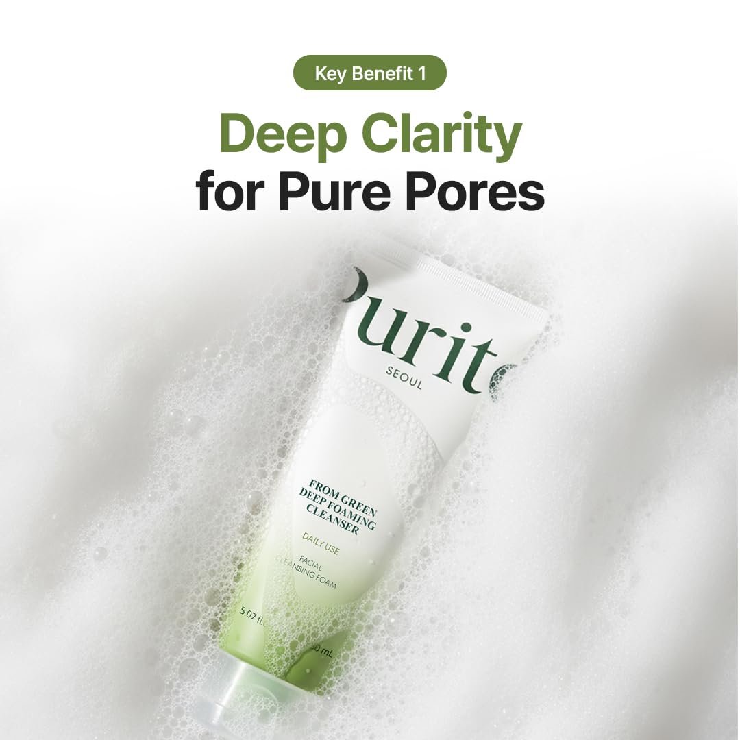 PURITO From Green Deep Foaming Cleanser - pH 5.5, Plant-Based, Vegan, 150ml Avelisse