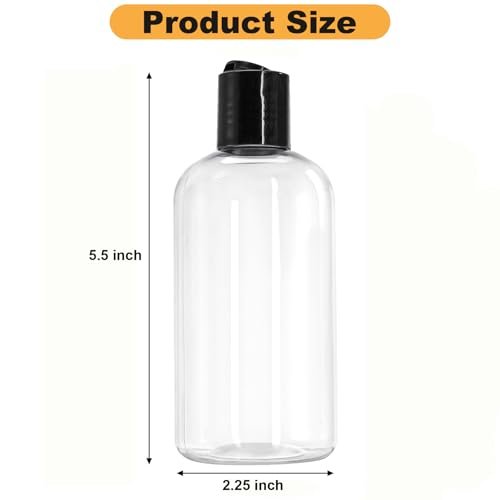 Bekith 16 Pack 8oz Clear Plastic Empty Bottles with Disc Top Caps – Refillable Travel Containers for Shampoo, Lotions, Liquid Soap, Creams Avelisse