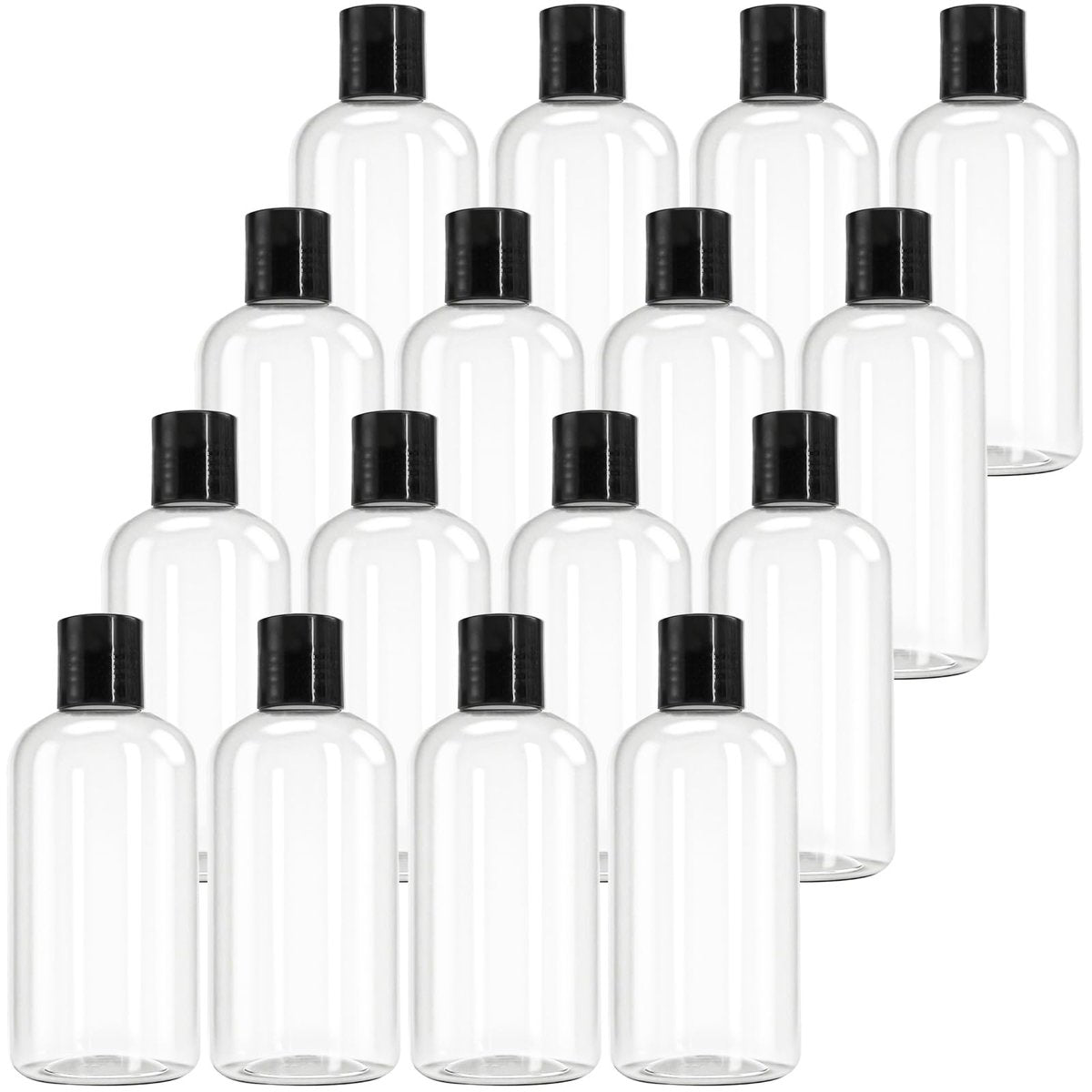 Bekith 16 Pack 8oz Clear Plastic Empty Bottles with Disc Top Caps – Refillable Travel Containers for Shampoo, Lotions, Liquid Soap, Creams Avelisse