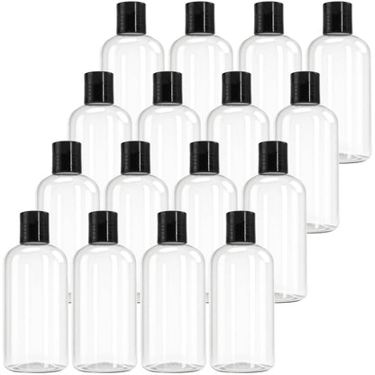 Bekith 16 Pack 8oz Clear Plastic Empty Bottles with Disc Top Caps – Refillable Travel Containers for Shampoo, Lotions, Liquid Soap, Creams Avelisse