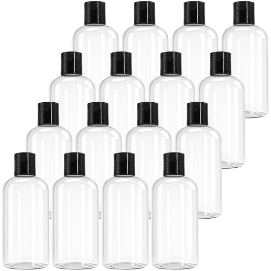 Bekith 16 Pack 8oz Clear Plastic Empty Bottles with Disc Top Caps – Refillable Travel Containers for Shampoo, Lotions, Liquid Soap, Creams Avelisse