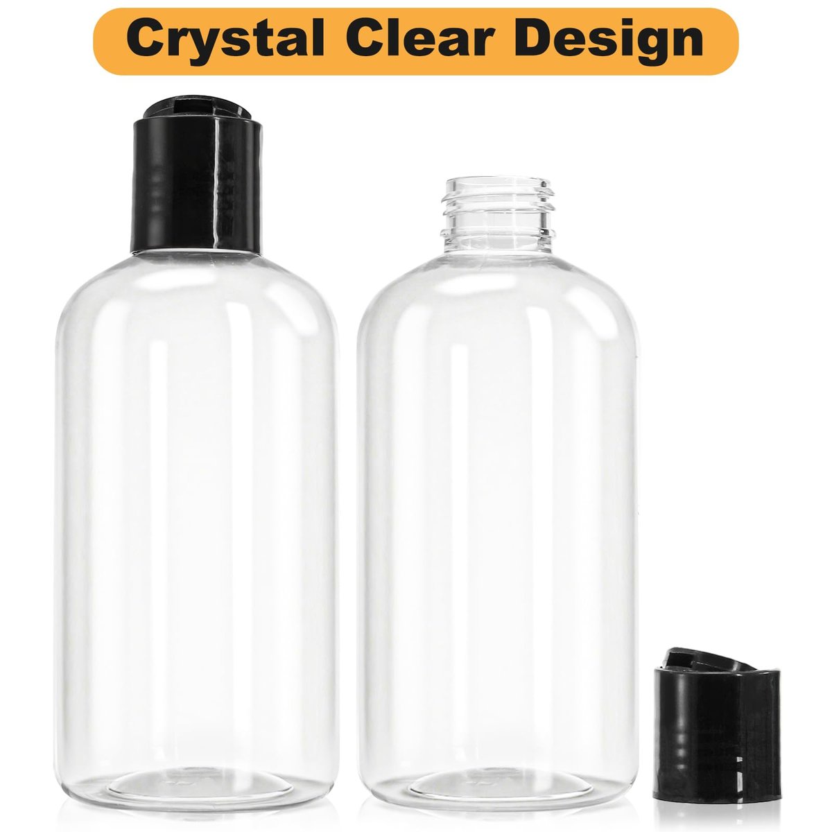 Bekith 16 Pack 8oz Clear Plastic Empty Bottles with Disc Top Caps – Refillable Travel Containers for Shampoo, Lotions, Liquid Soap, Creams Avelisse