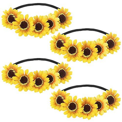 DALJIAFA 4-Pack Halloween Sunflower Headbands – Daisy Flower Hair Hoops for Women, Floral Crown Headpiece for Costume Party & Wedding