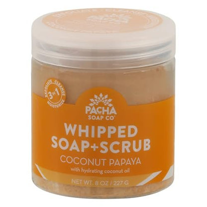 Pacha Soap Coconut Papaya Whipped Soap Scrub, 8 oz – Exfoliating Body Scrub Avelisse