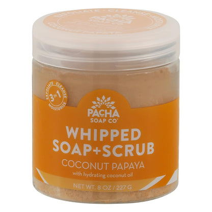 Pacha Soap Coconut Papaya Whipped Soap Scrub, 8 oz – Exfoliating Body Scrub Avelisse