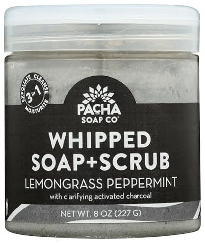 Pacha Soap Lemongrass Peppermint Whipped Soap Scrub - 8 oz Exfoliating Body Scrub Avelisse
