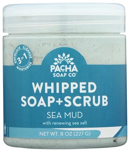 Pacha Soap Sea Mud Whipped Soap Scrub, 8 oz - Natural Exfoliating Body Wash Avelisse