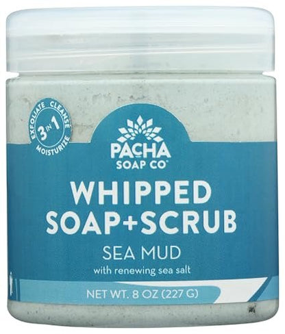 Pacha Soap Sea Mud Whipped Soap Scrub, 8 oz - Natural Exfoliating Body Wash Avelisse