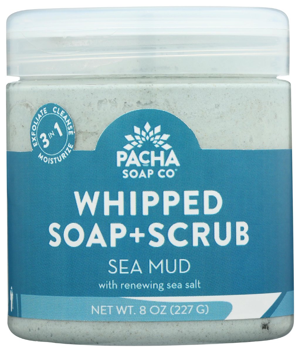Pacha Soap Sea Mud Whipped Soap Scrub, 8 oz - Natural Exfoliating Body Wash Avelisse