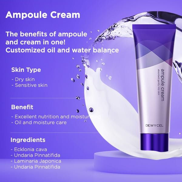DEWYCEL AMPULE CREAM with Niacinamide, Ceramide NP, Hyaluronic Acid, and Adenosine – Hydrating Face Moisturizer for All Skin Types, Non-Sticky, Glowy Skin, Korean Skincare, 2.7 fl oz / 80 ml - görsel 3