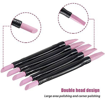 5-Piece Pumice Stone Nail File Polishing Pen Set – Double-Headed Cuticle Pusher & Buffer for Home Salon Use