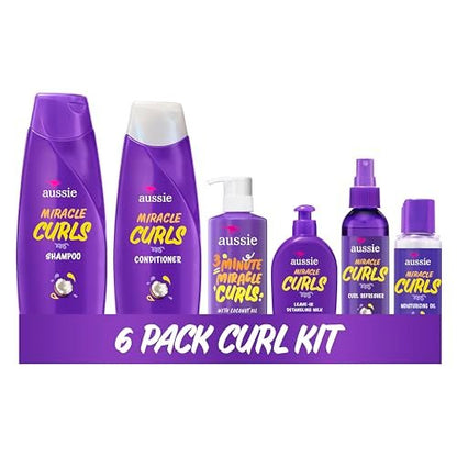 Aussie Miracle Curls 6-Piece Hair Care Set - Shampoo, Conditioner, Deep Conditioner, Refresher Gel, Detangling Milk & Oil Treatment (55.8 Fl Oz Total) Avelisse