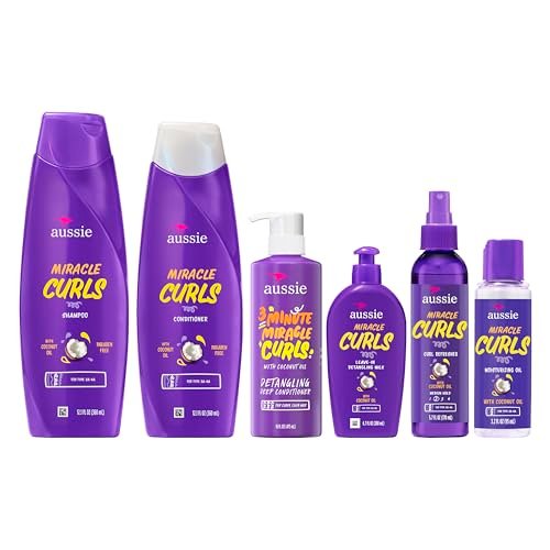 Aussie Miracle Curls 6-Piece Hair Care Set - Shampoo, Conditioner, Deep Conditioner, Refresher Gel, Detangling Milk & Oil Treatment (55.8 Fl Oz Total) Avelisse
